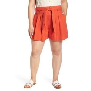 BP Red Linen Blend Pleated High Rise Shorts  Women's Plus Size